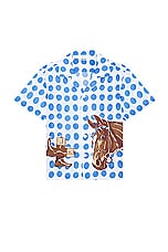 BODE Jockey Dot Short Sleeve Shirt in Blue Multi, view 1, click to view large image.