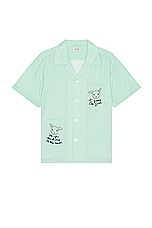 BODE See You At The Barn Short Sleeve Shirt in White Green, view 1, click to view large image.