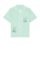 BODE See You At The Barn Short Sleeve Shirt in White Green, view 1, click to view large image.