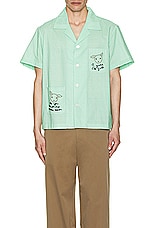 BODE See You At The Barn Short Sleeve Shirt in White Green, view 4, click to view large image.