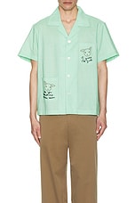 BODE See You At The Barn Short Sleeve Shirt in White Green, view 4, click to view large image.