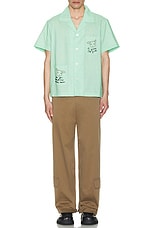 BODE See You At The Barn Short Sleeve Shirt in White Green, view 5, click to view large image.