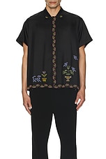 BODE Garden Sampler Short Sleeve Shirt in Black Multi, view 4, click to view large image.