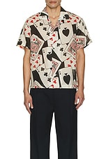 BODE Ace Of Spaded Short Sleeve Shirt in Black Multi, view 3, click to view large image.
