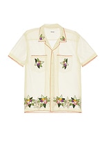 BODE Embroidered Suncherry Short Sleeve Shirt in White Multi, view 1, click to view large image.