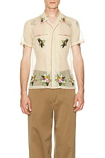 BODE Embroidered Suncherry Short Sleeve Shirt in White Multi, view 4, click to view large image.