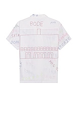 BODE Familial Hall Short Sleeve Shirt in White, view 2, click to view large image.