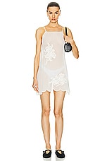BODE Lace Applique Scallop Slip Dress in White, view 1, click to view large image.