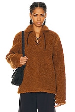 BODE Fleece Tie Up Pullover Sweater in Caramel, view 1, click to view large image.