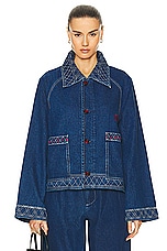 BODE Embroidered Denim Jacket in Indigo, view 1, click to view large image.