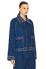 BODE Embroidered Denim Jacket in Indigo, view 2, click to view large image.
