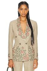 BODE Embroidered Trumpet Flower Suit Jacket in Tan, view 1, click to view large image.