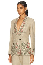 BODE Embroidered Trumpet Flower Suit Jacket in Tan, view 3, click to view large image.