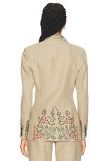 BODE Embroidered Trumpet Flower Suit Jacket in Tan, view 4, click to view large image.