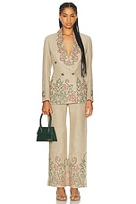 BODE Embroidered Trumpet Flower Suit Jacket in Tan, view 5, click to view large image.