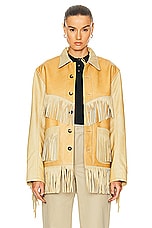 BODE Duo Leather Fringe Jacket in Brown & Tan, view 1, click to view large image.