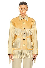 BODE Duo Leather Fringe Jacket in Brown & Tan, view 2, click to view large image.