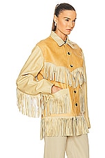 BODE Duo Leather Fringe Jacket in Brown & Tan, view 3, click to view large image.