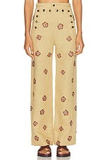 BODE Embroidered Wax Flower Trouser in Tan Multi, view 1, click to view large image.
