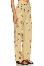 BODE Embroidered Wax Flower Trouser in Tan Multi, view 2, click to view large image.