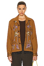 BODE Autumn Royal Fringed Long Sleeve Shirt in Brown Multi, view 1, click to view large image.