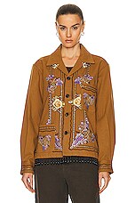 BODE Autumn Royal Fringed Long Sleeve Shirt in Brown Multi, view 2, click to view large image.