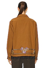 BODE Autumn Royal Fringed Long Sleeve Shirt in Brown Multi, view 4, click to view large image.