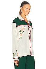 BODE Prarie Rose Overshirt in Green & Ecru, view 2, click to view large image.