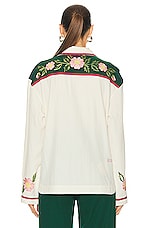 BODE Prarie Rose Overshirt in Green & Ecru, view 3, click to view large image.