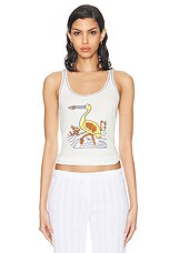 BODE Embroidered Heron Tank in Cream, view 1, click to view large image.