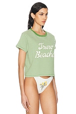 BODE Truro Stripe Cropped Tee in Green & Cream, view 2, click to view large image.