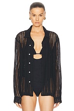 BODE Meandering Lace Long Sleeve Shirt in Black, view 1, click to view large image.