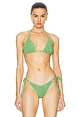 Bond Eye Ring Ingrid Triangle Bikini Top in Matcha Palm, view 1, click to view large image.