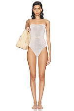 Bond Eye By Georgia Fowler Belt Fane One Piece Swimsuit in White Lurex, view 1, click to view large image.
