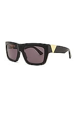 Bottega Veneta New Triangle Acetate Sunglasses in Shiny Black, view 2, click to view large image.
