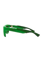 Bottega Veneta Mix Materials Sunglasses in Shiny Solid Green, view 3, click to view large image.