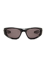 Bottega Veneta Mix Materials Sunglasses in Shiny Black, view 1, click to view large image.