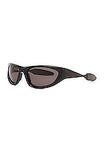 Bottega Veneta Mix Materials Sunglasses in Shiny Black, view 2, click to view large image.