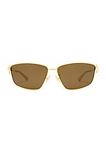 Bottega Veneta New Triangle Metal Sunglasses in Shiny Gold, view 1, click to view large image.