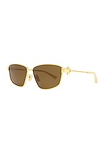 Bottega Veneta New Triangle Metal Sunglasses in Shiny Gold, view 2, click to view large image.