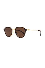 Bottega Veneta Thin Triangle Sunglasses in Havana, Gold, & Brown, view 2, click to view large image.