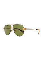 Bottega Veneta BV1342S Sunglasses in Gold, Silver, & Green, view 2, click to view large image.