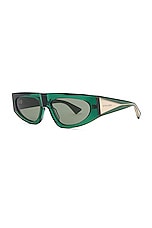 Bottega Veneta Nude Triangle Sunglasses in Shiny Transparent Bottle Green, view 2, click to view large image.