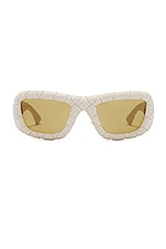 Bottega Veneta Intrecciato Sunglasses in Soft Touch Solid Chalk White, view 1, click to view large image.