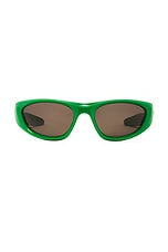 Bottega Veneta Mixed Materials Sunglasses in Green, view 1, click to view large image.