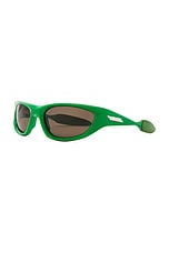 Bottega Veneta Mixed Materials Sunglasses in Green, view 2, click to view large image.