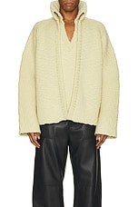 Bottega Veneta Wool Textured Compact Double Layer Cardigan in Soapstone, view 3, click to view large image.