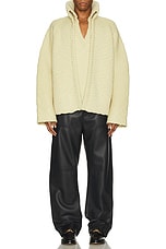 Bottega Veneta Wool Textured Compact Double Layer Cardigan in Soapstone, view 4, click to view large image.