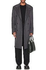 Bottega Veneta Curved Sleeves Long Coat in Grey Melange, view 3, click to view large image.