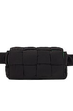 Bottega Veneta Mini Cassette Padded Belt Bag in Black & Parakeet, view 1, click to view large image.